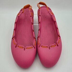 Crocs Springi Women’s Size 10 Pink Flats with Orange Trim Lightweight Comfort